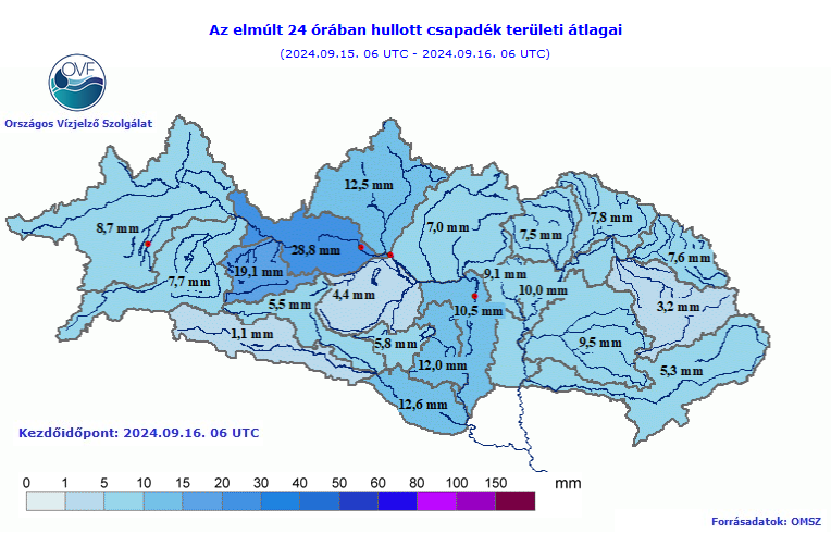 A kép tartalma: az elmúlt 24 órában hullott csapadék 2024.09.16.