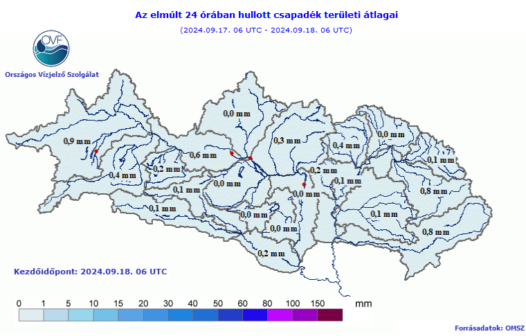 A kép tartalma: az elmúlt 24 órában hullott csapadék 2024.09.18.