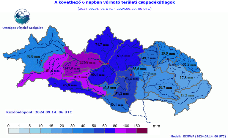 A kép tartalma: a következő 6 napban varhato csapadék