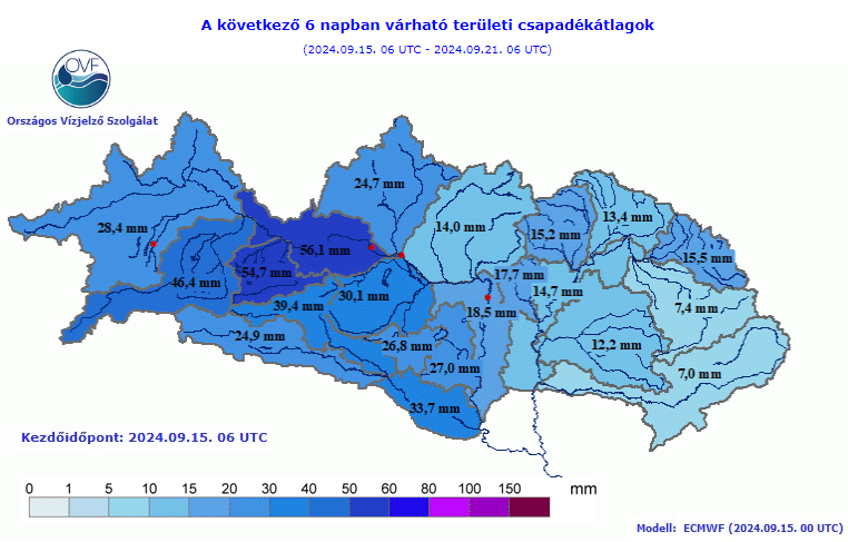 A kép tartalma: a következő 6 napban várható csapadék