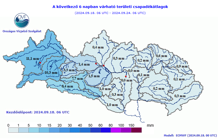 A kép tartalma: a következő 6 napban várható csapadék 2024.09.18.