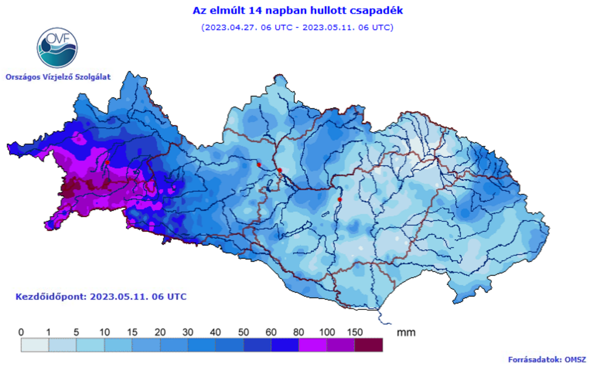 A kép tartalma: Az elmúlt 14 napban hullott csapadék