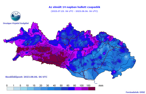 Grafikon az elmúlt 14 napban hullott csapadékról