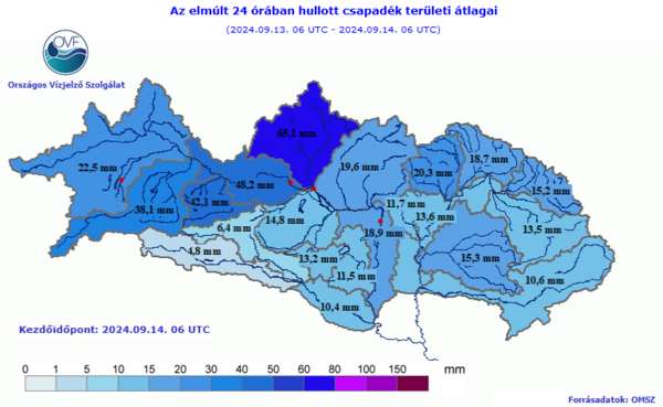A kép tartalma: az elmúlt 24 órában hullott csapadék