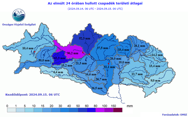 A kép tartalma: az elmúlt 24 órában hullott csapadék